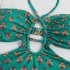 2pcs Women Sexy Swimsuit With Beach Coverup Skirt Fashion Printing Halter Backless Cut Out Bikini Suit green flower suit M