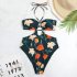 2pcs Women Sexy Swimsuit With Beach Coverup Skirt Fashion Printing Halter Backless Cut Out Bikini Suit green flower suit M