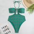 2pcs Women Sexy Swimsuit With Beach Coverup Skirt Fashion Printing Halter Backless Cut Out Bikini Suit orange suit M