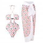 2pcs Women Sexy Swimsuit With Beach Coverup Skirt Fashion Printing Halter Backless Cut Out Bikini Suit white suit M
