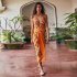 2pcs Women Sexy Swimsuit With Beach Coverup Skirt Fashion Printing Halter Backless Cut Out Bikini Suit green suit S