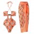 2pcs Women Sexy Swimsuit With Beach Coverup Skirt Fashion Printing Halter Backless Cut Out Bikini Suit green suit S