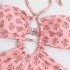 2pcs Women Sexy Swimsuit With Beach Coverup Skirt Fashion Printing Halter Backless Cut Out Bikini Suit green suit S