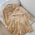 2pcs Women Shirt Shorts Suit Long Sleeves Lapel Shirt Solid Color Shorts Large Size Casual Loose Two piece Set dark brown XXXL