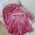 2pcs Women Shirt Shorts Suit Long Sleeves Lapel Shirt Solid Color Shorts Large Size Casual Loose Two piece Set bright pink L