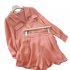 2pcs Women Shirt Shorts Suit Long Sleeves Lapel Shirt Solid Color Shorts Large Size Casual Loose Two piece Set bright pink XXXL