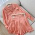 2pcs Women Shirt Shorts Suit Long Sleeves Lapel Shirt Solid Color Shorts Large Size Casual Loose Two piece Set peach XXXL