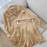 2pcs Women Shirt Shorts Suit Long Sleeves Lapel Shirt Solid Color Shorts Large Size Casual Loose Two piece Set dark green XXXL