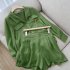 2pcs Women Shirt Shorts Suit Long Sleeves Lapel Shirt Solid Color Shorts Large Size Casual Loose Two piece Set dark green XXXL