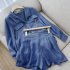 2pcs Women Shirt Shorts Suit Long Sleeves Lapel Shirt Solid Color Shorts Large Size Casual Loose Two piece Set Navy blue XXL