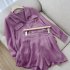 2pcs Women Shirt Shorts Suit Long Sleeves Lapel Shirt Solid Color Shorts Large Size Casual Loose Two piece Set violets XXXXL