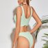 2pcs Women Split Swimsuit Solid Color Striped Fabric Backless Sexy Ladies Bikini Green S
