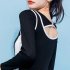 2pcs Women Split Swimsuit Long Sleeves High Waist Sunscreen Quick drying Swimwear Suit For Hot Spring black L  47 5 52 5kg 