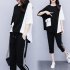 2pcs Women Summer Suit Round Neck Short Sleeves Large Size Loose Shirt Cropped Pants With Pocket Two piece Set black L