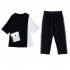 2pcs Women Summer Suit Round Neck Short Sleeves Large Size Loose Shirt Cropped Pants With Pocket Two piece Set black L