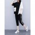 2pcs Women Summer Suit Round Neck Short Sleeves Large Size Loose Shirt Cropped Pants With Pocket Two piece Set black L