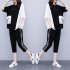 2pcs Women Summer Suit Round Neck Short Sleeves Large Size Loose Shirt Cropped Pants With Pocket Two piece Set black L