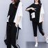 2pcs Women Summer Suit Round Neck Short Sleeves Large Size Loose Shirt Cropped Pants With Pocket Two piece Set black 3XL