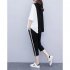 2pcs Women Summer Suit Round Neck Short Sleeves Large Size Loose Shirt Cropped Pants With Pocket Two piece Set black 3XL