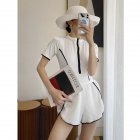 2pcs Women Summer Swimsuit Set Short Sleeves Conservative One-piece Bodysuit With Shorts For Surfing Hot Spring White L
