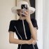 2pcs Women Summer Swimsuit Set Short Sleeves Conservative One piece Bodysuit With Shorts For Surfing Hot Spring black XL