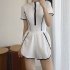 2pcs Women Summer Swimsuit Set Short Sleeves Conservative One piece Bodysuit With Shorts For Surfing Hot Spring black XL