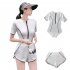 2pcs Women Summer Swimsuit Set Short Sleeves Conservative One piece Bodysuit With Shorts For Surfing Hot Spring black XL