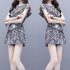 2pcs Women Trendy Printing Suit Loose Short Sleeves Round Neck Blouse Casual Shorts Summer Two piece Set As shown XXL