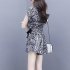 2pcs Women Trendy Printing Suit Loose Short Sleeves Round Neck Blouse Casual Shorts Summer Two piece Set As shown XXL