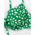 2pcs Women s Thong Bikini Push Up Padded Sexy Polka Dot Pattern Braided Rope Swimsuit Bathing Suit Green and white dots L