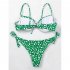 2pcs Women s Thong Bikini Push Up Padded Sexy Polka Dot Pattern Braided Rope Swimsuit Bathing Suit Green and white dots L