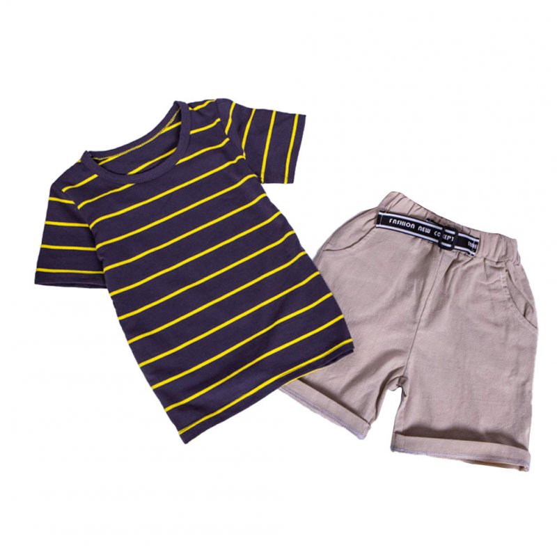 2pcs/set Boy Casual Suit Stripe Short Sleeves Shirt + Shorts For 0-4 Years Old brown_110cm