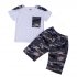 2pcs set Boy Casual Suit Camouflage Shorts Short Sleeves Shirt For 3 8 Years Old white 140cm
