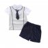 2pcs set Boy Sports Suit Baby Gentleman Tie Pattern Short Sleeve T shirt   Short Suit yellow 80cm