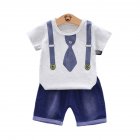 2pcs set Boys Short sleeve Suit Cotton Necktie Printed for 0 4 Years Old Baby white 90cm