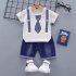 2pcs set Boys Short sleeve Suit Cotton Necktie Printed for 0 4 Years Old Baby white 100cm