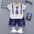 2pcs set Boys Short sleeve Suit Cotton Necktie Printed for 0 4 Years Old Baby white 100cm