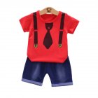 2pcs set Boys Short sleeve Suit Cotton Necktie Printed for 0 4 Years Old Baby red 90cm