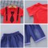 2pcs set Boys Short sleeve Suit Cotton Necktie Printed for 0 4 Years Old Baby red 110cm