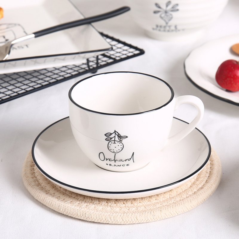 2pcs/set Ceramic Cup+Saucer Elegant Pattern Coffee Tea Mug for Home Family Restaurant