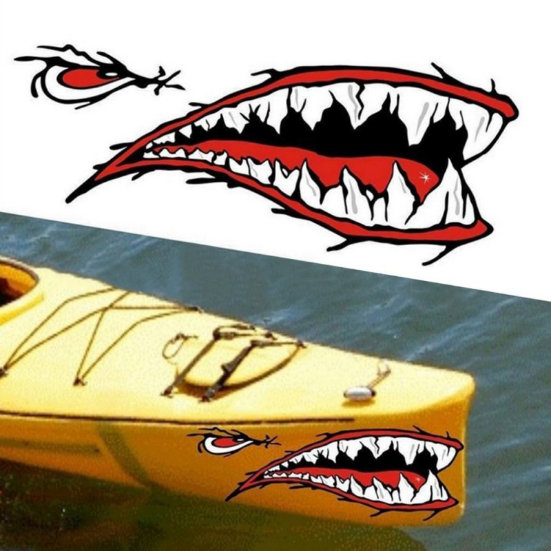 2pcs / set Fashion Waterproof Shark Teeth Mouth PVC Sticker Decals for Canoe Boat Dinghy
