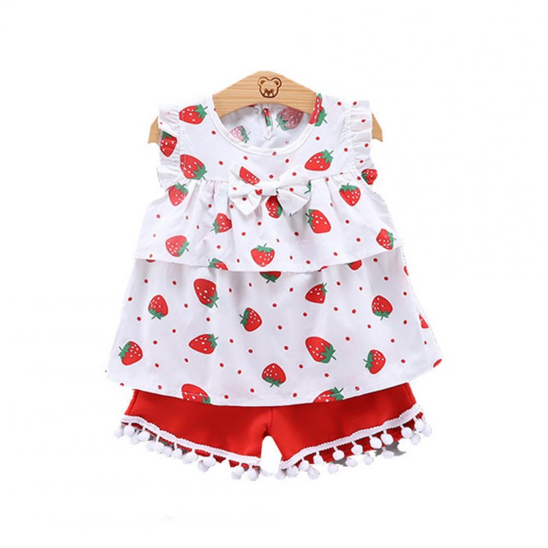 2pcs/set Girls' Vest Suit Cotton Strawberry Pattern Sleeveless Vest Shorts for 0-4 Years Old Baby  red_110cm