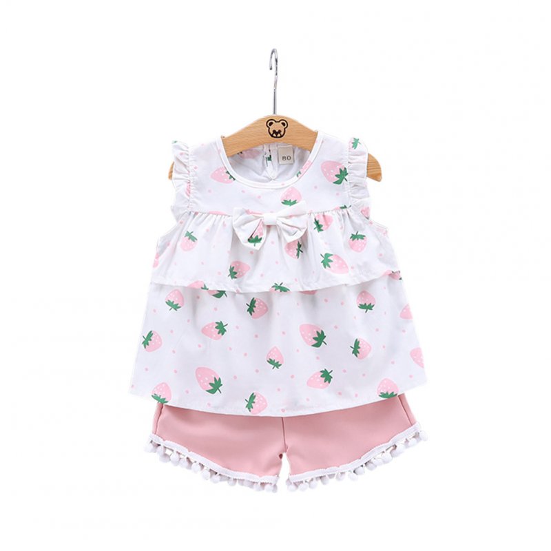 2pcs/set Girls' Vest Suit Cotton Strawberry Pattern Sleeveless Vest Shorts for 0-4 Years Old Baby  Pink_110cm