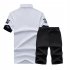 2pcs set Men Summer Suit Middle Length Trousers   Casual Sports T shirt white M