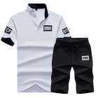 2pcs set Men Summer Suit Middle Length Trousers   Casual Sports T shirt white M