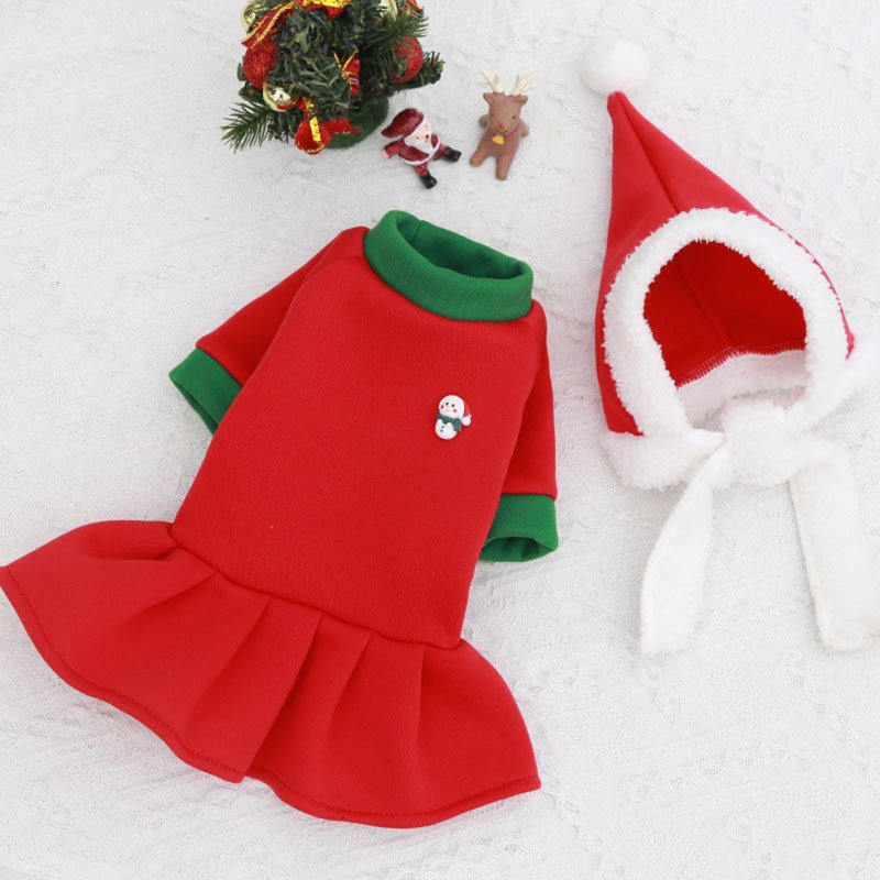 2pcs/set Pet Christmas Dress Up Clothes Warm Velvet Costume Cosplay Outfit