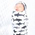2pcs set Soft Cotton Baby Swaddled Muslim Blanket   Matching Hat shark