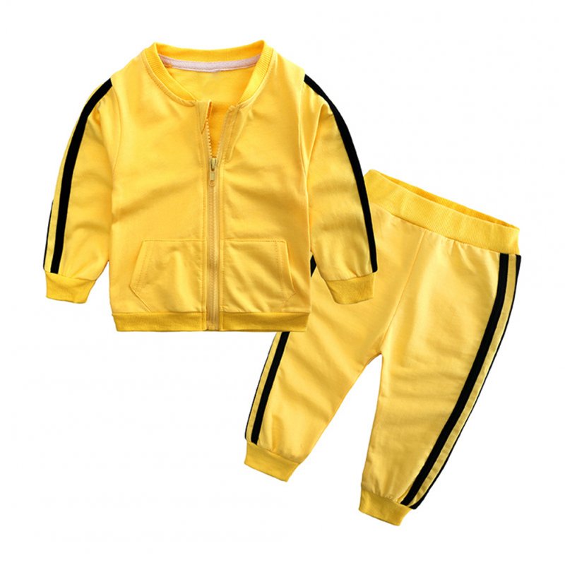 2pcs/set Unisex Children Casual Sports Fashion Zipper Coat + Trousers yellow_100