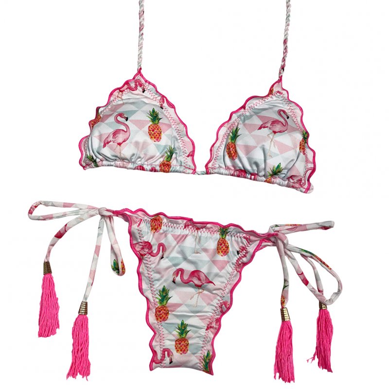 2pcs/set Women Sexy Flamingo Pattern Bikini Set