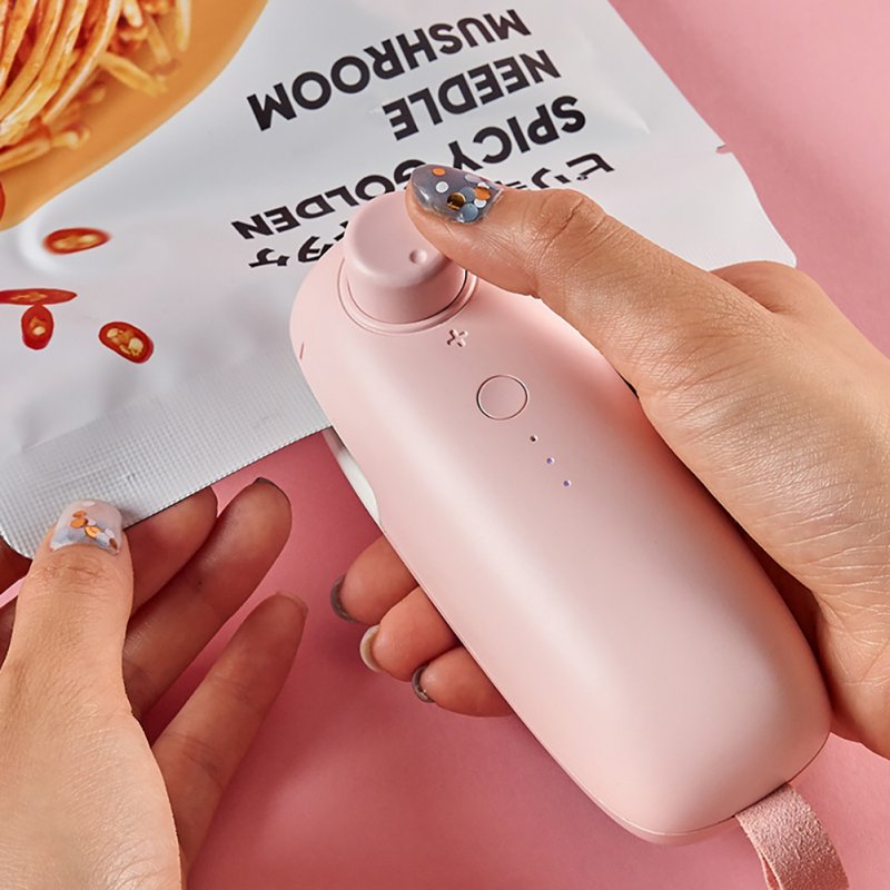 Mini Bag Sealer USB Rechargeable Portable Kitchen Hand Sealing Device for Bags Plastic Bags Food Storage Pink